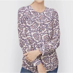 TALBOTS Shirt Petite Size PXL Paisley Red Blue Ruffle Pintuck Yoke Blouse NWT